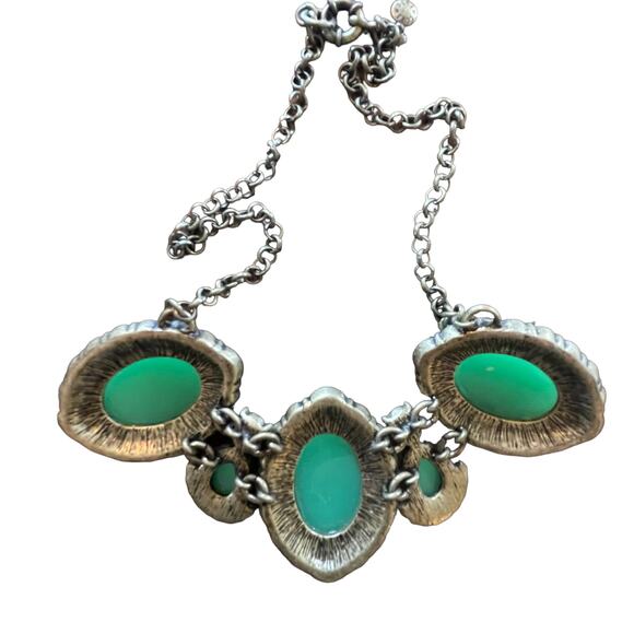 J. Crew Bib Style Robin's Egg Green Stone Rhinestone Necklace Fashion Jewelry - Picture 5 of 9